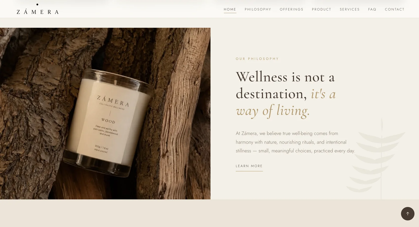 Zámera philosophy and product — hand-poured wellness essentials.