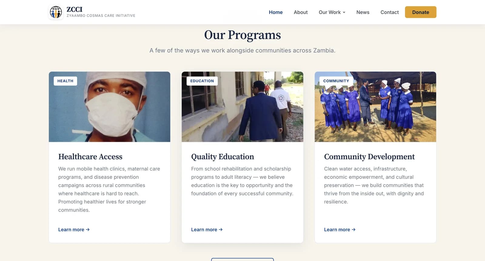 ZCCI programmes — healthcare access, education and community development.